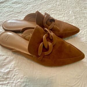 A New Day Brown Suede Chain Mule Loafers | Size 10